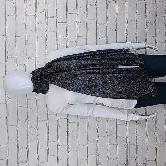 Saks 5th Ave Bindya Metallic Scarf with Eyelash Fringe in Black/Silver - Picture 1 of 17